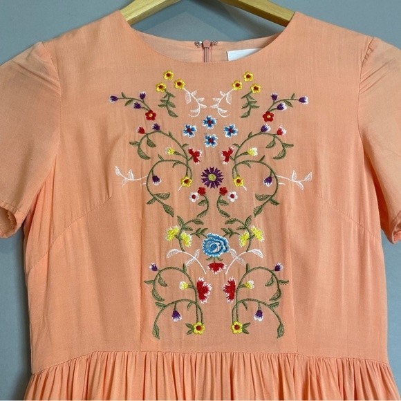 Clad & Cloth ASOS Dress Embroidered Peach Skater Floral Cotton Size‎ XS Women - Picture 3 of 15
